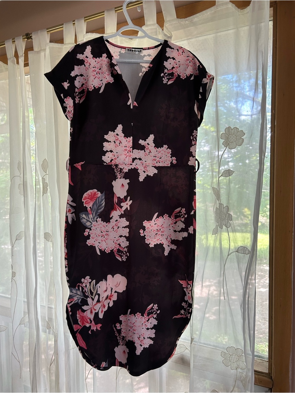 Women’s Dress - Wish - Black Midi Dress with Pink Floral Print